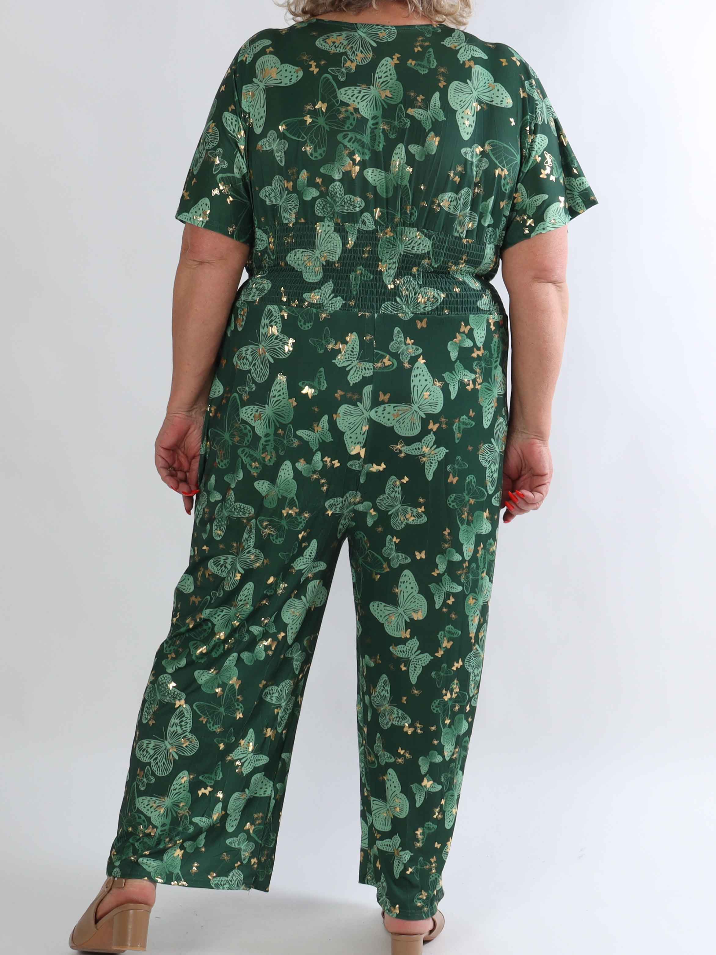 Pams Butterfly Jumpsuit - Elastisk plus size buksedragt i sommerfugleprint